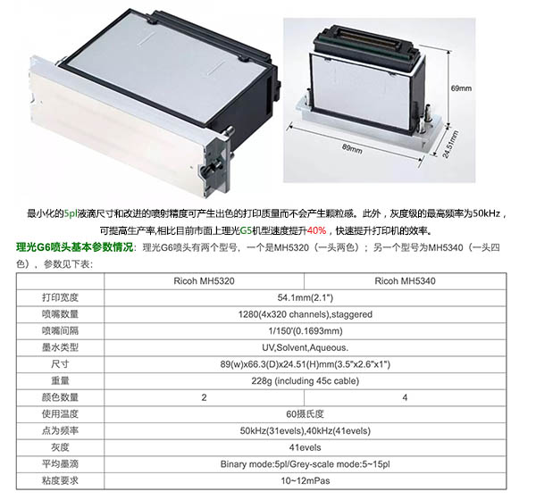 理光G6喷头参数